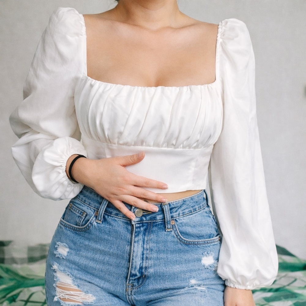 Princess Polly Puff Sleeve Milkmaid Crop Top Sz 2 Renaissance Festival Peasant